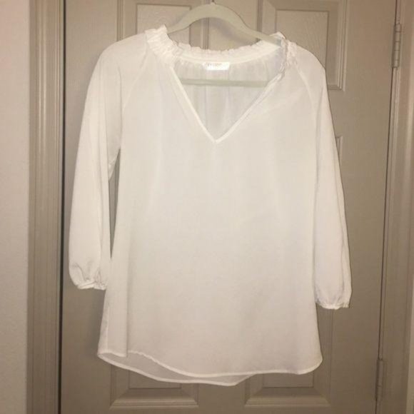 Renee C. Tops - Stitch Fix Renee C White Sheer V Neck Blouse Sz M